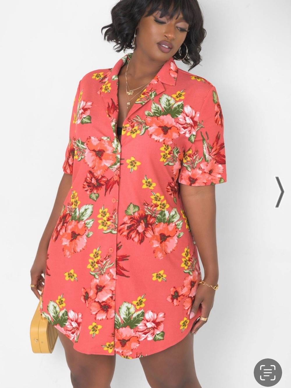 Rebdolls Coral Floral Button-Front Shirt Dress